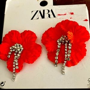 Zara  Earrings. Orange Flowers.Rhinestones